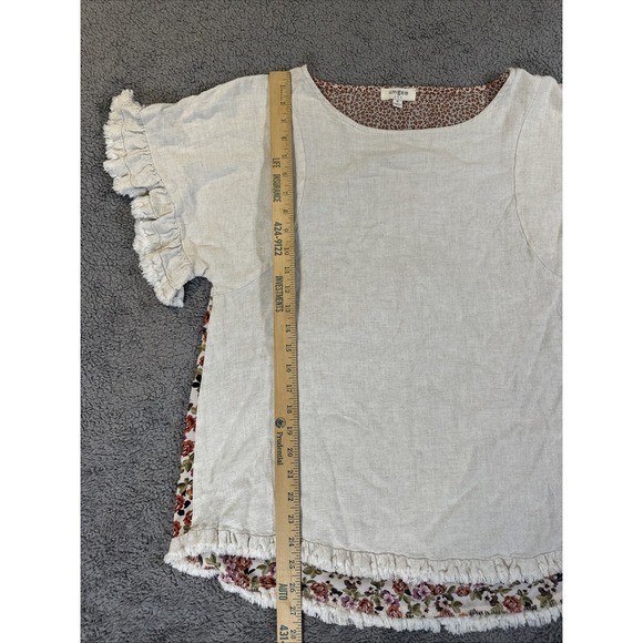 Umgee Women's M Linen Blend High Low Frayed Hem Top Cottage Core Boho Lagen Look - Picture 3 of 10